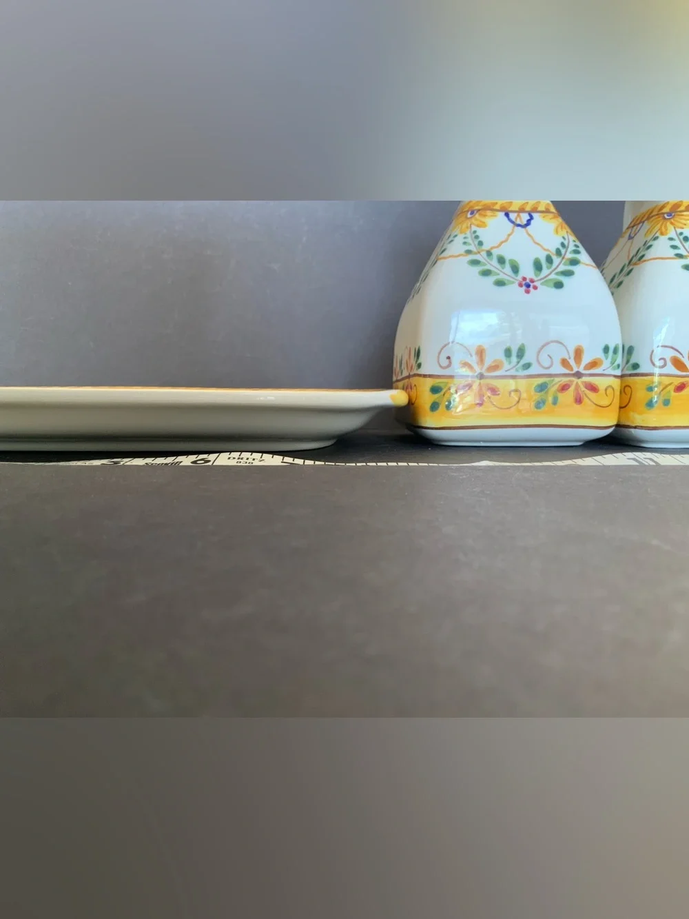 Handpainted Ceramic Oil & Vinegar Cruets Set with base tray, Portugal